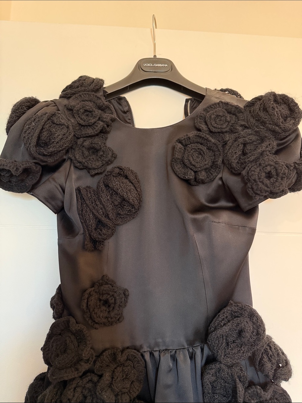 Dolce & Gabbana Black Mini Dress with 3D Floral Appliqués - Picture 2 of 4